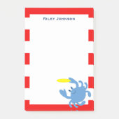 Red Nautical Blue Crab Personalisiert Post-it Klebezettel (Vorderseite)