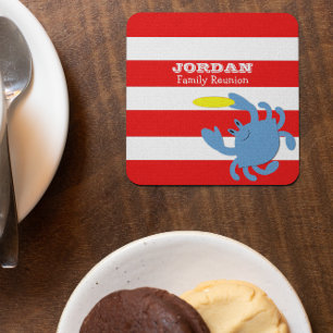 Red Nautical Blue Crab Personalisiert Rechteckiger Pappuntersetzer