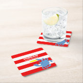 Red Nautical Blue Crab Personalisiert Rechteckiger Pappuntersetzer (Vor Ort)
