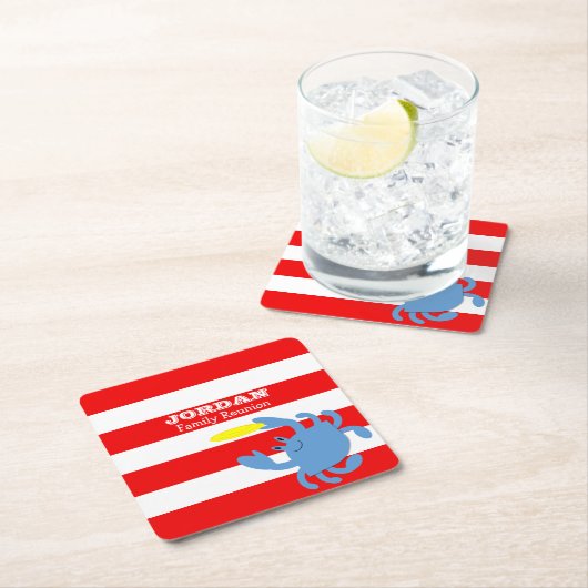 Red Nautical Blue Crab Personalisiert Rechteckiger Pappuntersetzer (Vor Ort)