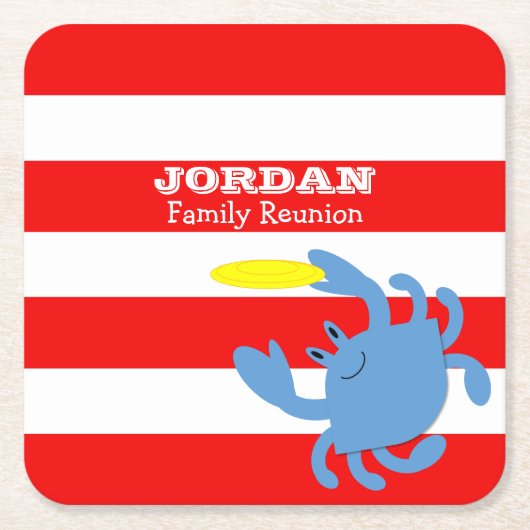 Red Nautical Blue Crab Personalisiert Rechteckiger Pappuntersetzer (Vorderseite)