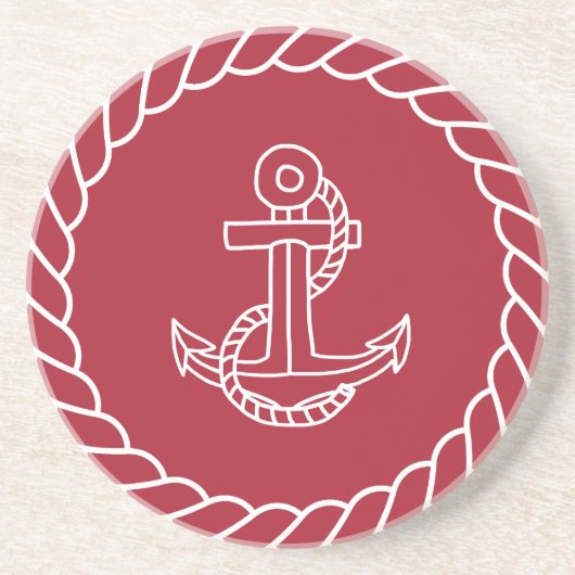 Red Nautical Sandstone Untersetzer mit Rope & Anch (Vorne)