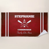 Red Nautical Theme Strip Beach Handtuch (Vorderseite)