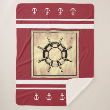Red Nautical Themed Sherpa Sherpa Blanket