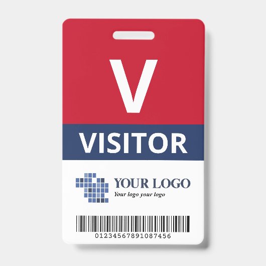 Red Navy Add Your Logos & Bar Code Besucher Ausweis (Vorderseite)