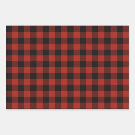 Red Navy Beige Mustard Buffalo Karierter Karo Geschenkpapier Set (Vorderseite)