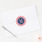 Red & Navy| Big Polka Dots Mit Monogramm Runder Aufkleber (Umschlag)
