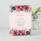 Red Navy Blue Dynamic Spring Wedding Einladung (Stehend Vorderseite)