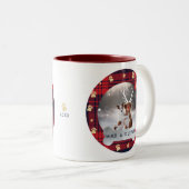 Red & Navy Blue Kariert & Gold Paw Print Pet Foto Zweifarbige Tasse (VorderseiteRechts)