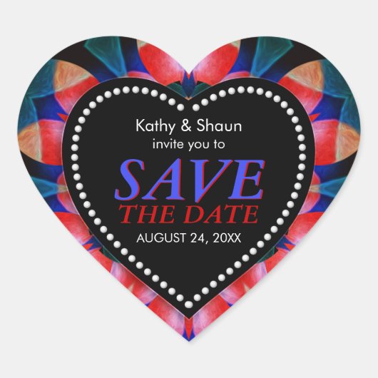 Red Navy Blue Tropical Save the Date Heart Sticker (Vorderseite)