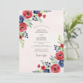 Red Navy Blue Watercolor Summer Wedding Einladung (Stehend Vorderseite)