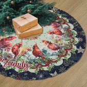 Red navy festive cardinals floral christmas custom polyester weihnachtsbaumdecke