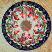 Red navy festive cardinals floral christmas custom polyester weihnachtsbaumdecke