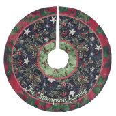 Red navy festive floral christmas pattern custom polyester weihnachtsbaumdecke (Vorderseite)