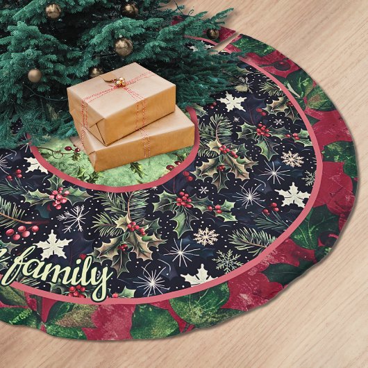 Red navy festive floral christmas pattern custom polyester weihnachtsbaumdecke