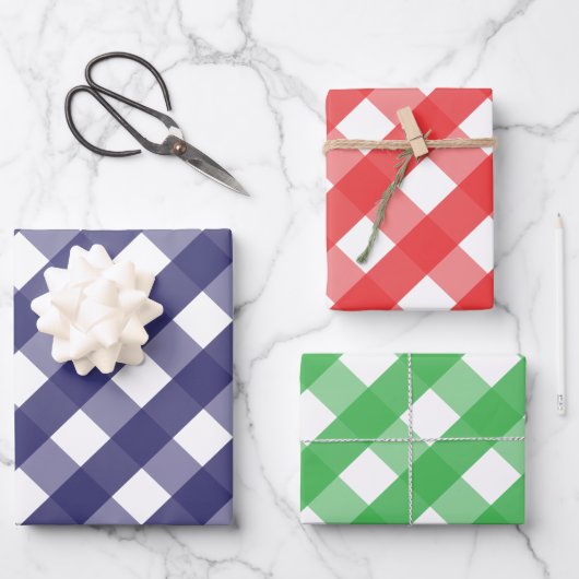 Red Navy Green Big Gingham Gift Wrap Sheets Geschenkpapier Set (Vorderseite)