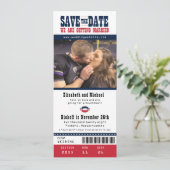 Red Navy Hochzeit Sichern Sie das Date Football Ti Save The Date (Stehend Vorderseite)
