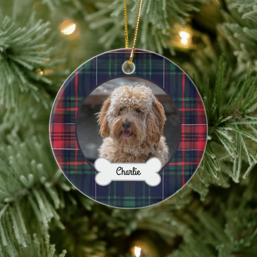 Red Navy Kariertes Puppy-Hund-Foto Keramik Ornament (Baum)