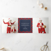 Red Navy Tartan Kariert Weihnachten Trifold Fotoka Dreifach Gefaltete Urlaubskarte (Innenseite)