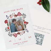 Red & Navy Winter Berries Foto & QR Code Wedding Save The Date