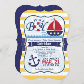 Red, Navy, & Yellow Nautical Sailboat Babydusche Einladung (Vorne/Hinten)