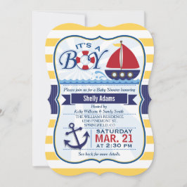 Red, Navy, & Yellow Nautical Sailboat Babydusche Einladung