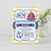 Red, Navy, & Yellow Nautical Sailboat Babydusche Einladung (Stehend Vorderseite)