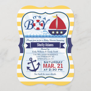 Red, Navy, & Yellow Nautical Sailboat Babydusche Einladung