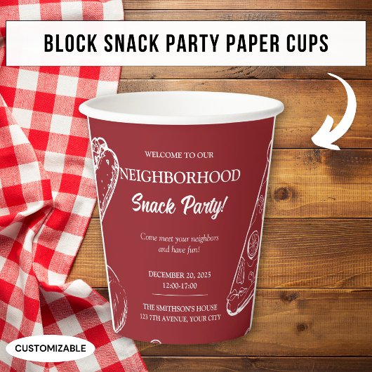 Red Neighborhood Fun Block Food Snack Party Pappbecher