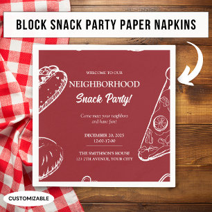 Red Neighborhood Fun Block Food Snack Party Serviette