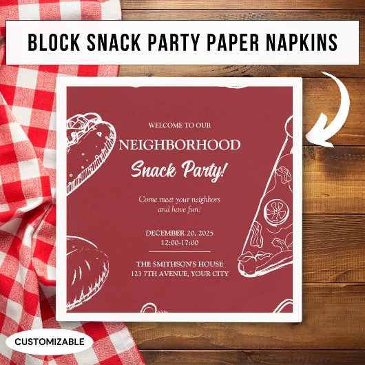 Red Neighborhood Fun Block Food Snack Party Serviette