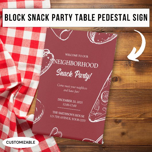 Red Neighborhood Fun Block Food Snack Party Sockelschild