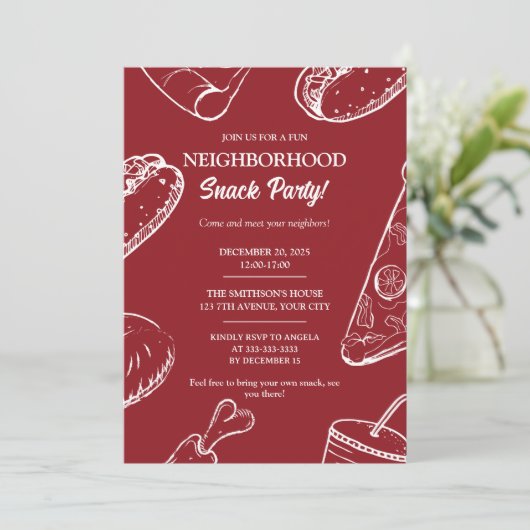 Red Neighborhood Fun Block Snack Party Einladung (Stehend Vorderseite)