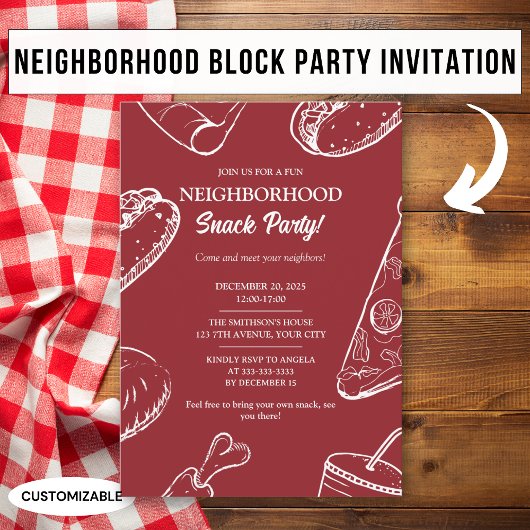 Red Neighborhood Fun Block Snack Party Einladung