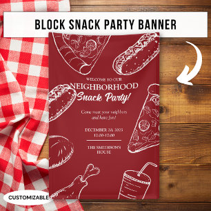 Red Neighborhood Fun Food Snack Block Party Banner