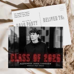 Red Neon Class of 2022 Foto Graduation Party Einladungspostkarte