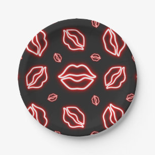 Red Neon Kiss Pappteller