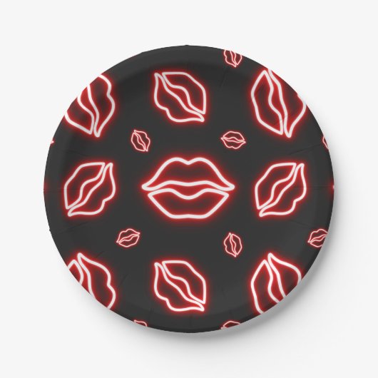 Red Neon Kiss Pappteller (Vorderseite)