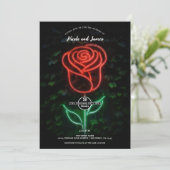 Red Neon Light Glühende Rose Ivy Wedding Einladung (Stehend Vorderseite)