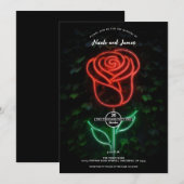 Red Neon Light Glühende Rose Ivy Wedding Einladung (Vorne/Hinten)