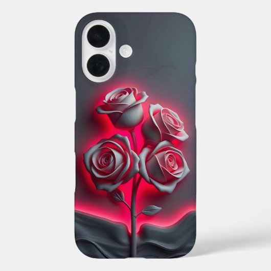 Red Neon Rose auf Black Case-Mate iPhone Case (Rückseite)
