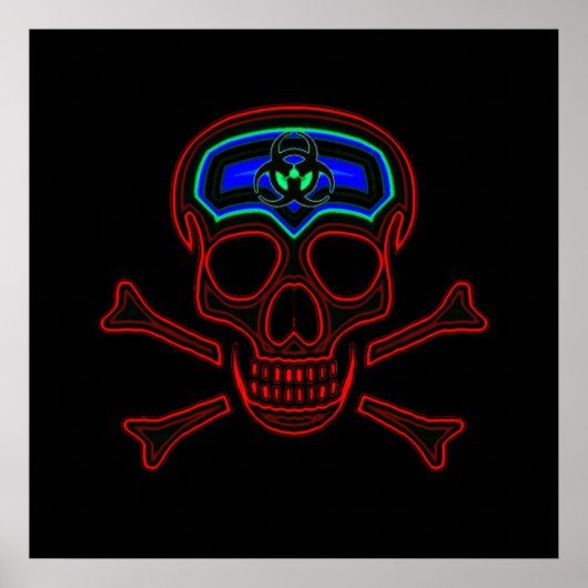 Red Neon Skull & Crossbones Poster (Vorne)