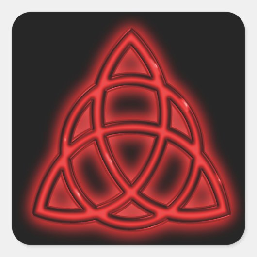 Red Neon Triquetra Quadratischer Aufkleber (Vorderseite)