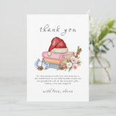 Red New Chapter Begins Winter Floral Baby Shower  Dankeskarte (Stehend Vorderseite)