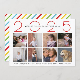 Red New Year 2025 farbenfrohe Streifen einfaches F Feiertagskarte