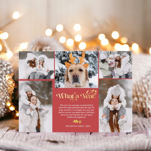 Red New Year im Überblick 5 Foto Collage Grid Folien Feiertagskarte