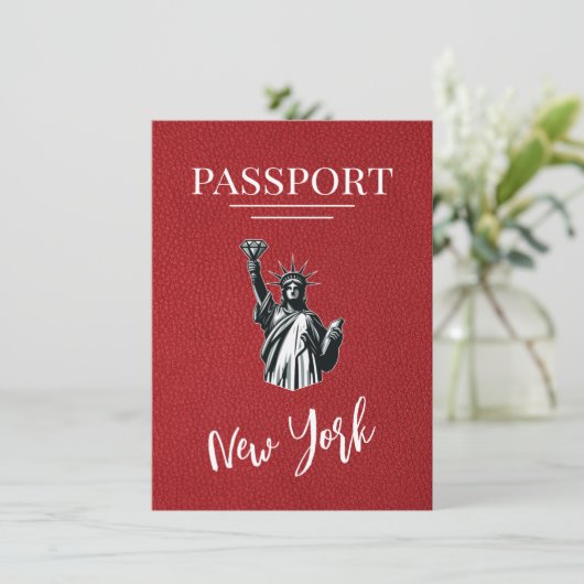 Red New York City Passport Save the Date (Stehend Vorderseite)