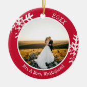 Red Newlywed Snowflake 1 Weihnachten Keramik Ornament (Vorne)