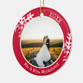 Red Newlywed Snowflake 1 Weihnachten Keramik Ornament (Links)