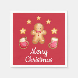 Red Niedlich Gingerbread Mann Frohe Weihnachten Serviette